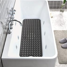 img 3 attached to 🛁 Yiter 40 x 16 Inch Non-Slip Extra Long Bath Tub Shower Mat - Black, Anti-Slip Bathtub Mat with Drain Holes, Suction Cups, and Machine Washable Design for Bathroom