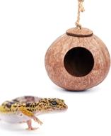 coconut husk gecko hut: hanging nesting house and food dispenser for crested gecko, reptiles, small animals - durable hideout with hanging loop, ideal habitat for amphibians logo