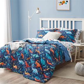 img 3 attached to Umchord Dinosaur Kids Bedding Set Review: 5-Piece Twin Size Comforter Set with Sheets - Super Soft Lightweight Bed in a Bag for Boys