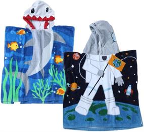 img 4 attached to 🦈 InsHere Суперпоглощающее и мягкое хлопковое полотенце с капюшоном для малышей с милым мультяшным дизайном - идеально подходит для душа, пляжей и веселых приключений (акула и астронавт)