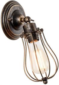 img 4 attached to Industrial Antique Oil Rubbed Mini Wire Long Cage Wall Lamp - Vintage Wall Sconce by Moonkist in Oil Rubbed Bronze