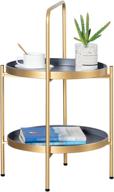 🌼 hollyhome round metal tray end table with handle - 20.02" x 15.35", indoor/outdoor sofa side tea table/nightstand - weather resistant coffee table for living room, balcony, patio - gold & grey logo