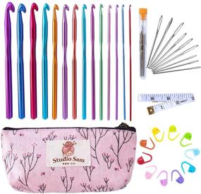 img 4 attached to 🧶 Complete Studio Sam Crochet Hook Set: 35-PC Kit with Aluminum Hooks, Large Eye Needles, and Accessories