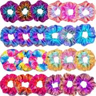 🌈 24-piece rainbow colored shiny metallic hair scrunchies set for women and girls - elastic hair bands, scrunchy hair ties, ropes - fashionable hair accessories logo