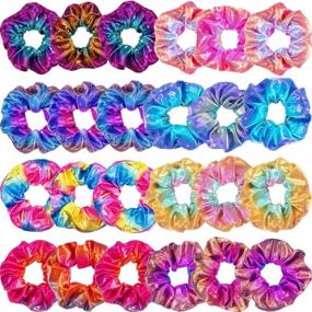 img 4 attached to 🌈 24-Piece Rainbow Colored Shiny Metallic Hair Scrunchies Set for Women and Girls - Elastic Hair Bands, Scrunchy Hair Ties, Ropes - Fashionable Hair Accessories