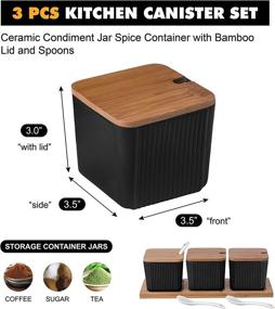 img 1 attached to ☕ Bruntmor Kitchen Canister Set - Coffee, Sugar, and Tea Storage Jars - Ceramic Condiment Spice Containers with Bamboo Lid and Spoons - Black