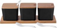 ☕ bruntmor kitchen canister set - coffee, sugar, and tea storage jars - ceramic condiment spice containers with bamboo lid and spoons - black логотип