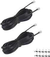 📞 2 pack 15ft black telephone extension cord cable with rj11 6p4c plugs - includes cable clips - landline phone line wire logo