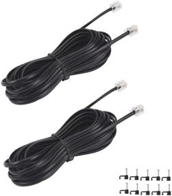 img 4 attached to 📞 2 Pack 15FT Black Telephone Extension Cord Cable with RJ11 6P4C Plugs - Includes Cable Clips - Landline Phone Line Wire