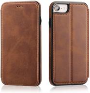 📱 iphone 7/8/se 2020 flip case with wallet card holder, onetop premium pu leather magnetic closure kickstand protective cover case - brown logo