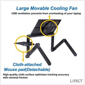 img 1 attached to 💻 Adjustable Laptop Stand for Desk - Ventilated Ergonomic Bed Desk with Cloth Mouse pad and Cooling Fan - Raisable Height - Angle Tilt Folding Laptop Stand for Couch - Anti-Slip Design (Black)