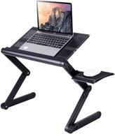 💻 adjustable laptop stand for desk - ventilated ergonomic bed desk with cloth mouse pad and cooling fan - raisable height - angle tilt folding laptop stand for couch - anti-slip design (black) logo