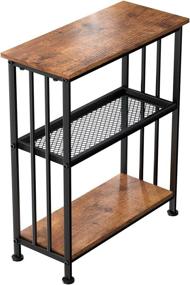 img 3 attached to 🍋 LEMONDA Vintage End Table: Simple Rustic Side Table with 3-Tier Storage Shelf - Perfect for Small Spaces, Living Room, Entryway, and Bedroom - Durable Metal Frame (20x9x24 inch)