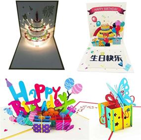 img 4 attached to 🎂 Ручные 3D всплывающие открытки с LED-светом, музыкой и конвертами на день рождения для сестры/мамы/жены/детей/мальчика/девочки/друга - упаковка из 4 штук