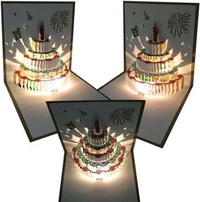 img 3 attached to 🎂 Ручные 3D всплывающие открытки с LED-светом, музыкой и конвертами на день рождения для сестры/мамы/жены/детей/мальчика/девочки/друга - упаковка из 4 штук