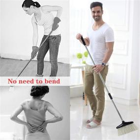 img 2 attached to 🧹 Broom and Dustpan Set with Lid - Outdoor or Indoor Dust Pan with Combo, 3-Foot Long Stainless Steel Standing Upright for Room, Office, Home, Kitchen Floor Cleaning - Whisk Brush Set for Lobby, Pet Dog Hair Removal (Black)