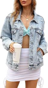 img 4 attached to 👚 Oversized Trucker Jacket for Women - Washed Denim Outerwear for Coats, Jackets, and Vests