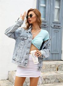 img 1 attached to 👚 Oversized Trucker Jacket for Women - Washed Denim Outerwear for Coats, Jackets, and Vests