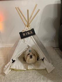 img 1 attached to 🐾 Portable Pet Teepee Bed - Penck Dog & Cat Tent with Thick Cushion & Blackboard, 24 Inch Height, for Small Pets Up to 15lbs