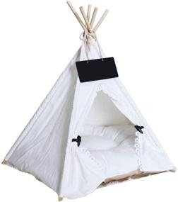 img 4 attached to 🐾 Portable Pet Teepee Bed - Penck Dog & Cat Tent with Thick Cushion & Blackboard, 24 Inch Height, for Small Pets Up to 15lbs