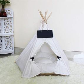 img 3 attached to 🐾 Portable Pet Teepee Bed - Penck Dog & Cat Tent with Thick Cushion & Blackboard, 24 Inch Height, for Small Pets Up to 15lbs