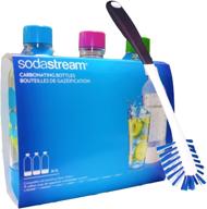 🍾 bundle of 3 original sodastream reusable sparkling water carbonating bottles - 1l bpa-free - includes a kidscare new design 14 inch bottle cleaning brush logo