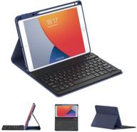 ipad 8th generation case with keyboard and ipad 7th generation 10.2 inch folding cover: thin slim smart folio with pencil holder and detachable bluetooth keyboard - blue logo