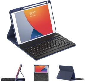 img 4 attached to iPad 8th Generation Case with Keyboard and iPad 7th Generation 10.2 Inch Folding Cover: Thin Slim Smart Folio with Pencil Holder and Detachable Bluetooth Keyboard - Blue