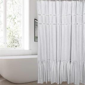 img 2 attached to 🛁 Eastern Inspired Fabric Shower Curtain: Luxury Heavy Duty Cotton Spa Curtains with Lace Trims and Ruffled Bottom – White Gray Stripe Decor, Ideal for Hotel Bathrooms – 72x72 Inches