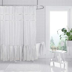 img 3 attached to 🛁 Eastern Inspired Fabric Shower Curtain: Luxury Heavy Duty Cotton Spa Curtains with Lace Trims and Ruffled Bottom – White Gray Stripe Decor, Ideal for Hotel Bathrooms – 72x72 Inches