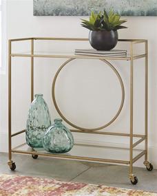 img 2 attached to 🍾 Glam Metal Bar Cart with Caster Wheels, Gold by Signature Design - Ashley Jackford