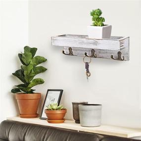 img 2 attached to 🔑 Enhance Your Entryway with our Rustic White Floating Shelf: Key Holder, Mail Organizer, and Coat Hanger combo with Vintage Hooks (3 Hooks)