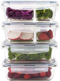 img 2 attached to 🍽️ Glass Food Storage Containers: 4-Pack with Airtight Lids, 28oz Each [BPA-Free]. Versatile & Safe-to-Use: Microwave, Fridge, Freezer, Dishwasher, Oven