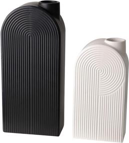 img 4 attached to 🖤 TERESA'S COLLECTIONS Ceramic Modern Vase Set of 2 - Black and White Geometric Decorative Vases for Home Decor, Mantel, Table - Living Room Decoration - 11 inch