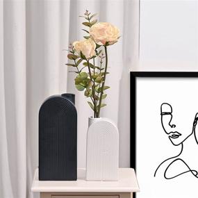 img 3 attached to 🖤 TERESA'S COLLECTIONS Ceramic Modern Vase Set of 2 - Black and White Geometric Decorative Vases for Home Decor, Mantel, Table - Living Room Decoration - 11 inch