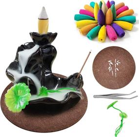 img 4 attached to 🌊 Waterfall Incense Holder: Backflow Cone Ceramic Burner with 20 Free Cones, Mat, and Tweezers
