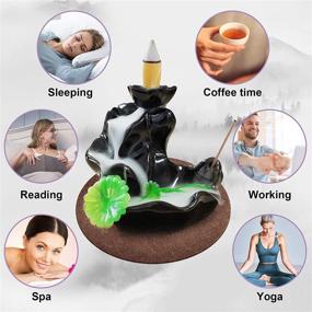 img 2 attached to 🌊 Waterfall Incense Holder: Backflow Cone Ceramic Burner with 20 Free Cones, Mat, and Tweezers