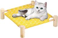 yellow grid freestanding cat hammock bed – durable canvas & pine wood stand, portable & detachable pet bed for summer, ideal for cats & dogs logo