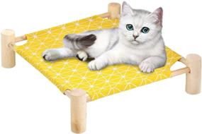 img 4 attached to Yellow Grid Freestanding Cat Hammock Bed – Durable Canvas & Pine Wood Stand, Portable & Detachable Pet Bed for Summer, Ideal for Cats & Dogs