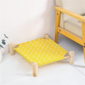 img 3 attached to Yellow Grid Freestanding Cat Hammock Bed – Durable Canvas & Pine Wood Stand, Portable & Detachable Pet Bed for Summer, Ideal for Cats & Dogs