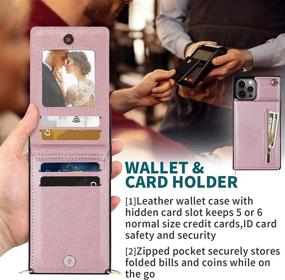 img 1 attached to HOGGU iPhone 12 Pro Max Wallet Case Crossbody - Leather Case with Card Holder, Zipper Purse, Kickstand, Removable Shoulder Strap - Square Corners Protective Back Cover 6.7 inch-Rose Gold