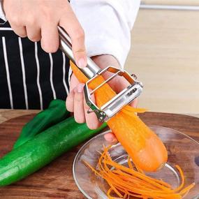 img 2 attached to Versatile Vegetable Peeler: McoMce Julienne and Fruit Peeler with Cleaning Brush - Stainless Steel, Food Grade, Ideal for Kitchen