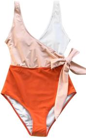 img 3 attached to 👙 CUPSHE Women's Color Block Wrap One Piece Swimsuit with Tie Side - Bathing Suit