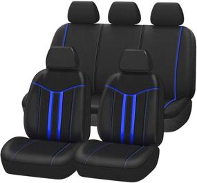 img 4 attached to 🚗 CAR-GRAND Universal Fit Rainbow Full Set Car Seat Covers for Suvs, Trucks, Sedans, Vans, Cars - Airbag Compatible with Zipper Design (Blue)