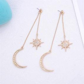 img 1 attached to 🌙 Dainty Long Dangle Earrings for Women Girls: Fashion Jewelry with Cute Gold Silver Dangly Design, Stylish Upgrade with Moon Stars and Sun Earring Accents