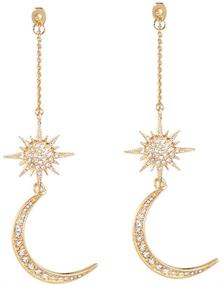 img 3 attached to 🌙 Dainty Long Dangle Earrings for Women Girls: Fashion Jewelry with Cute Gold Silver Dangly Design, Stylish Upgrade with Moon Stars and Sun Earring Accents