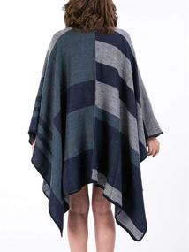 img 2 attached to Stylish Reversible Color Block Women's Poncho Cape: Open Front Wrap Shawl, Long Cardigan, Boho Pashmina Sweater Ruana