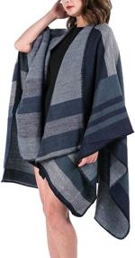 img 1 attached to Stylish Reversible Color Block Women's Poncho Cape: Open Front Wrap Shawl, Long Cardigan, Boho Pashmina Sweater Ruana