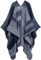 stylish reversible color block women's poncho cape: open front wrap shawl, long cardigan, boho pashmina sweater ruana logo