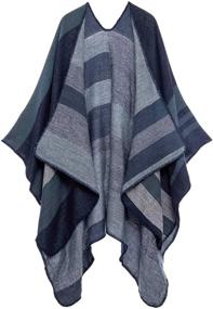 img 4 attached to Stylish Reversible Color Block Women's Poncho Cape: Open Front Wrap Shawl, Long Cardigan, Boho Pashmina Sweater Ruana